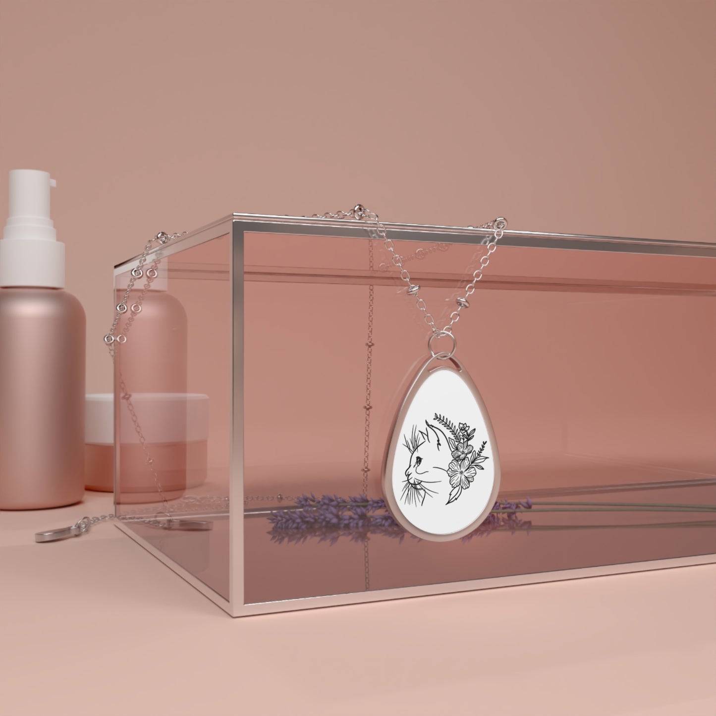 Cat & Flowers Oval Necklace