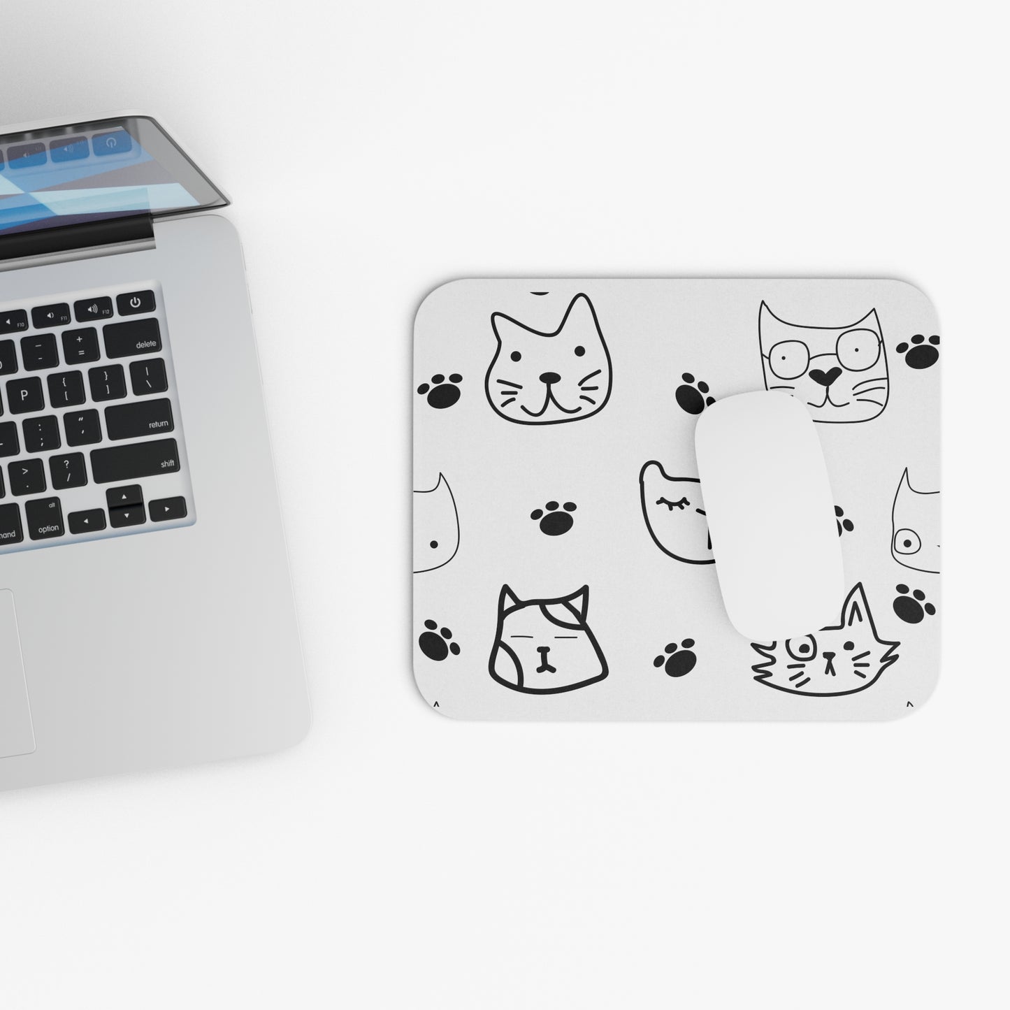 Purr & Click – White Cat Print Mouse Pad